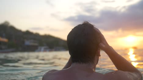 Swimmer-Emerging-From-the-Sea-at-Sunset