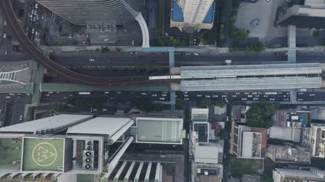 Aerial-View-of-Train-at-Station-Sathorn